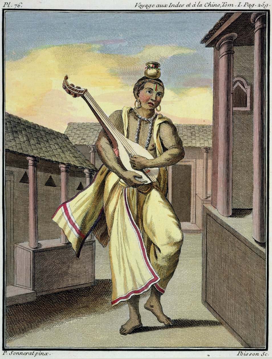 पियरे सोनारत द्वारा &39;जर्नी टू इंडिया एंड चाइना&39; से इंडियन ल्यूट के संगीतकार, पोइसन द्वारा उकेरा गया, 1982 द्वारा पियरे सोनारत