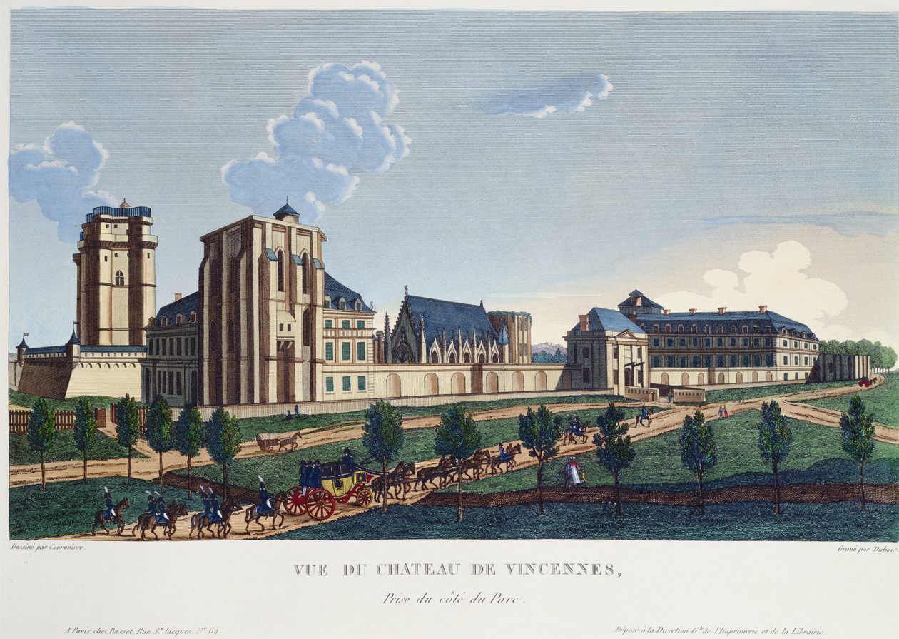 Chateau de Vincennes का दृश्य, c.1820 (रंग उत्कीर्णन) द्वारा कौरवोइसियर के बाद पियरे
