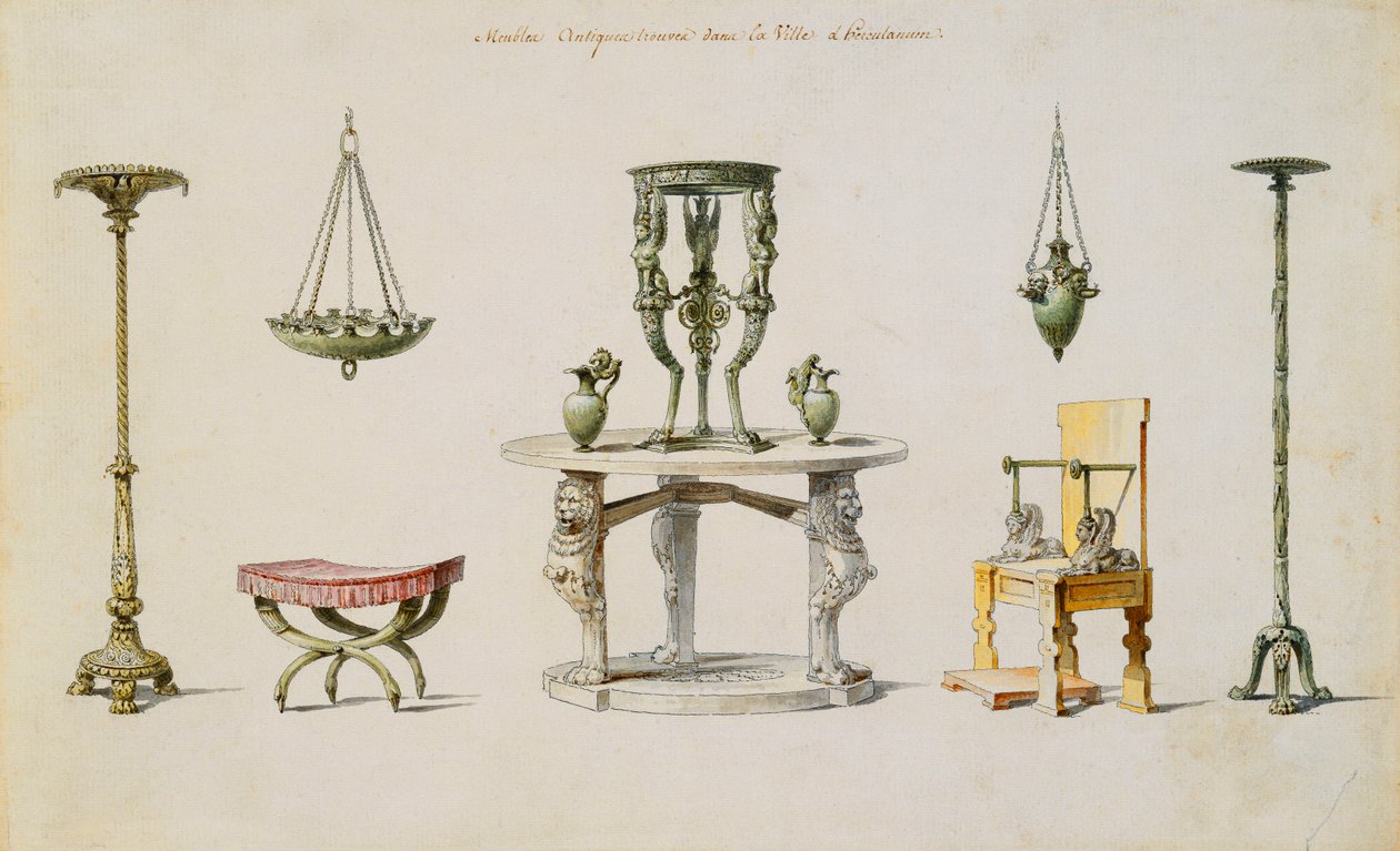 अंतर Vases, फर्नीचर, Altars और तिपाई Herculaneum (कागज पर स्याही और w - c) की खोज की द्वारा पियरे एड्रियन पेरिस