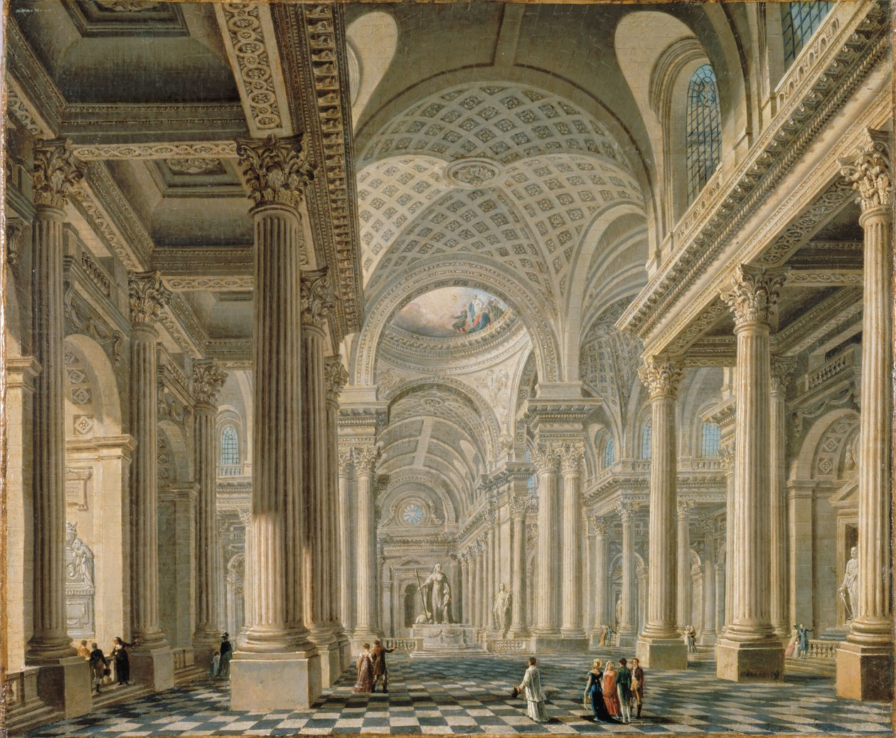 आर्किटेक्ट पियरे के डिजाइन के बाद लेग्लिस डे ला मेडेलीन का इंटीरियर..., c.1763। द्वारा पियरे एंटोनी डिमाची