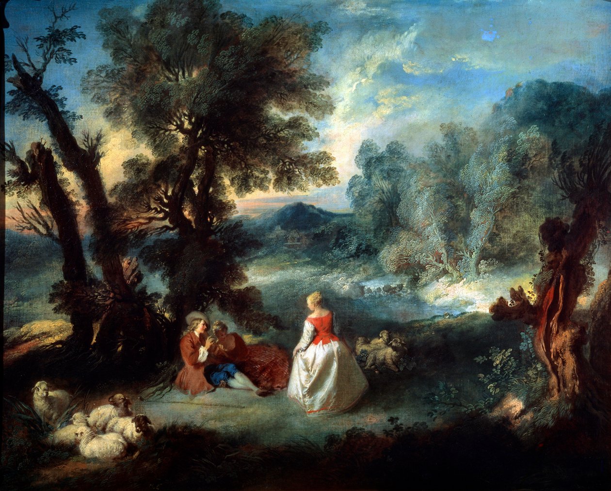 पेस्टल सीन, 1730s। द्वारा पियरे एंटोनी क्विलार्ड