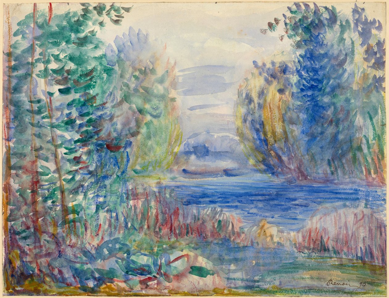 "" Paysage de riviere "" (नदी लैंडस्केप) पियरे अगस्टे रेनॉयर द्वारा जल रंग (1841-1919) 1890 आकार 25.4x33.8 सेमी अल्बर्टिना, वियना द्वारा पियरे अगस्टे रेनॉयर
