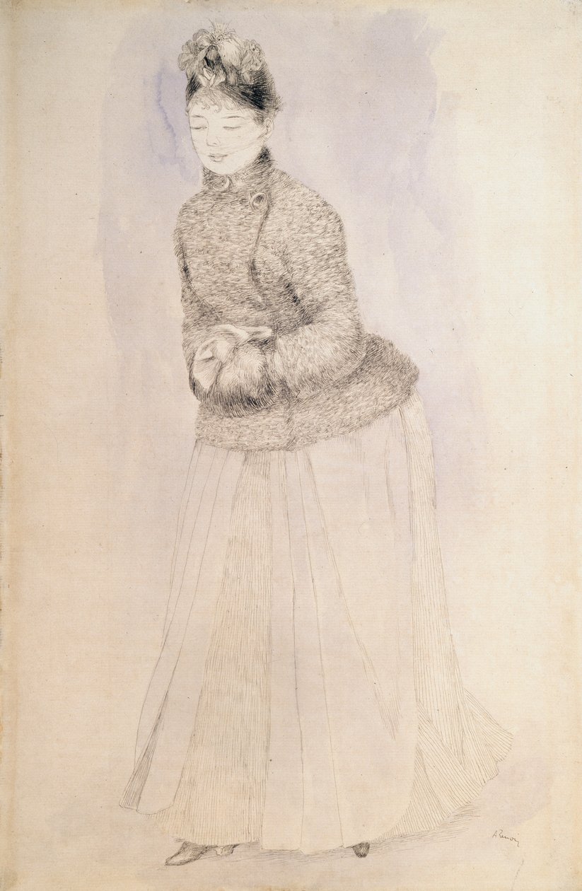 एक मफ वाली महिला, c1883-c1884 द्वारा पियरे अगस्टे रेनॉयर
