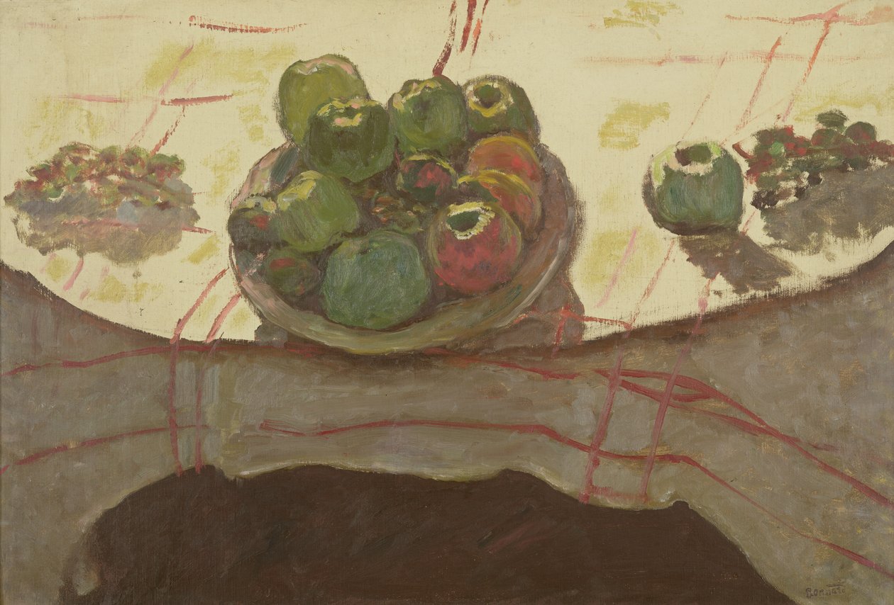 एक मेज पर सेब की प्लेट, c.1910-12 (कैनवास पर तेल) द्वारा पियरे बोनार्ड