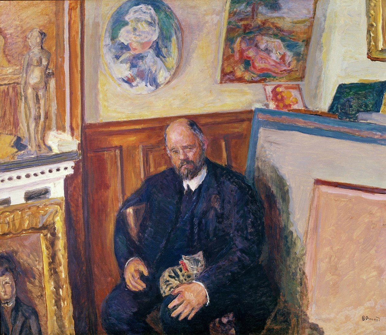 उनकी बिल्ली के साथ Ambroise Vollard (1868-1939) का चित्र, c.1924 द्वारा पियरे बोनार्ड