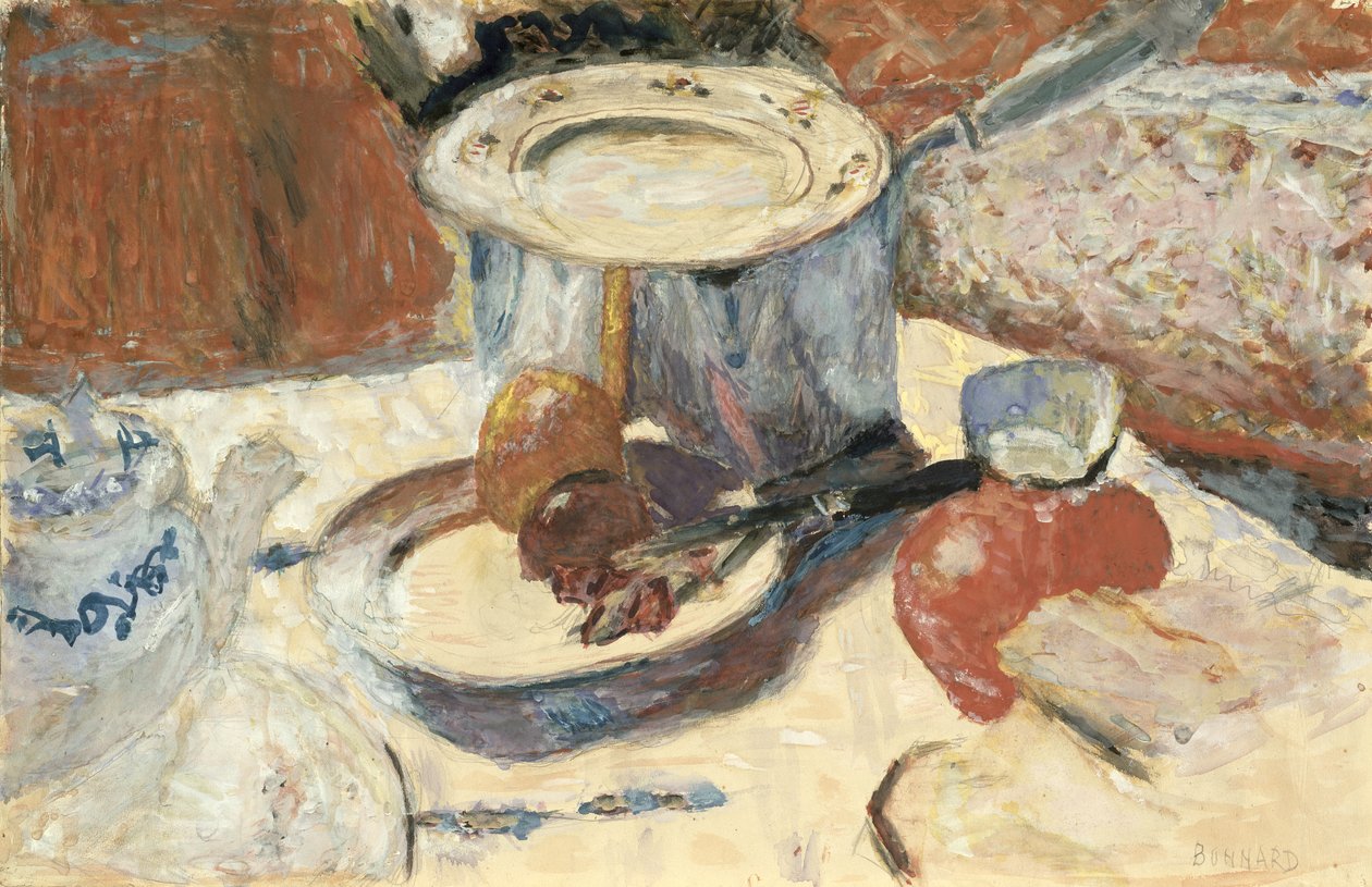 अभी भी जीवन एक सॉस पैन के साथ, 1930 (कागज पर gouache और wc) द्वारा पियरे बोनार्ड