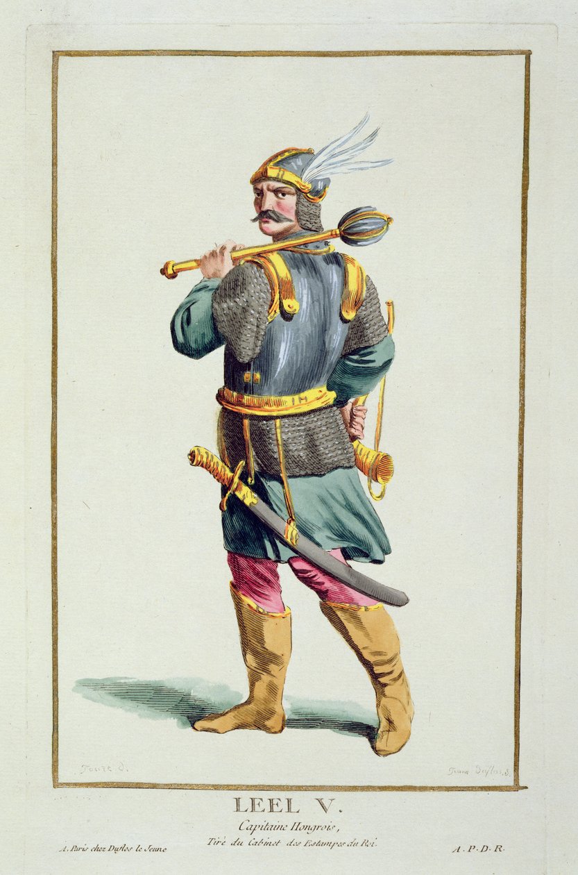 लील वी ने &39;रेसुइल डेस एस्टैम्प्स, रिप्रेजेंटिंग रेंजेस एंड डिग्नाइट्स, इन कॉस्ट्यूम ऑफ ऑल मौजूदा नेशंस&39; से 1780 में प्रकाशित (हाथ से रंगा हुआ उत्कीर्णन) द्वारा पियरे डुफोलोस