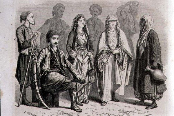 1860 के दशक में अनातोलियन पोशाक, स्टीफन पनेमेकर (1847-1930) द्वारा उकेरी गई (उत्कीर्णन) द्वारा पियरे यूजीन (बाद) ग्रैन्डशायर