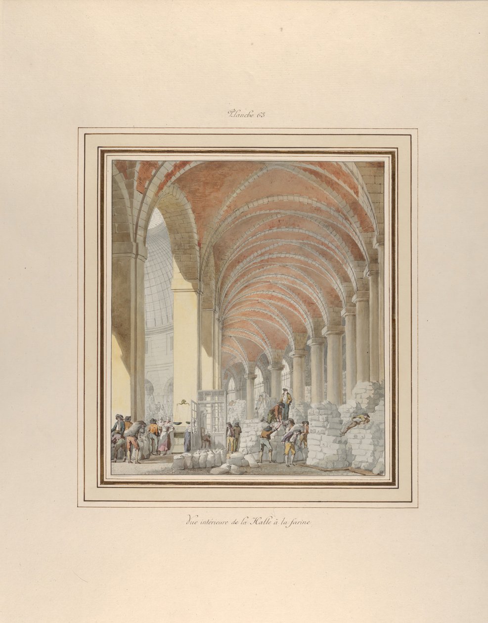हाले ऑक्स ब्लेस, इंटीरियर व्यू, सीए। 1810. द्वारा पियरे फ्रेंकोइस लियोनार्ड फोंटेन