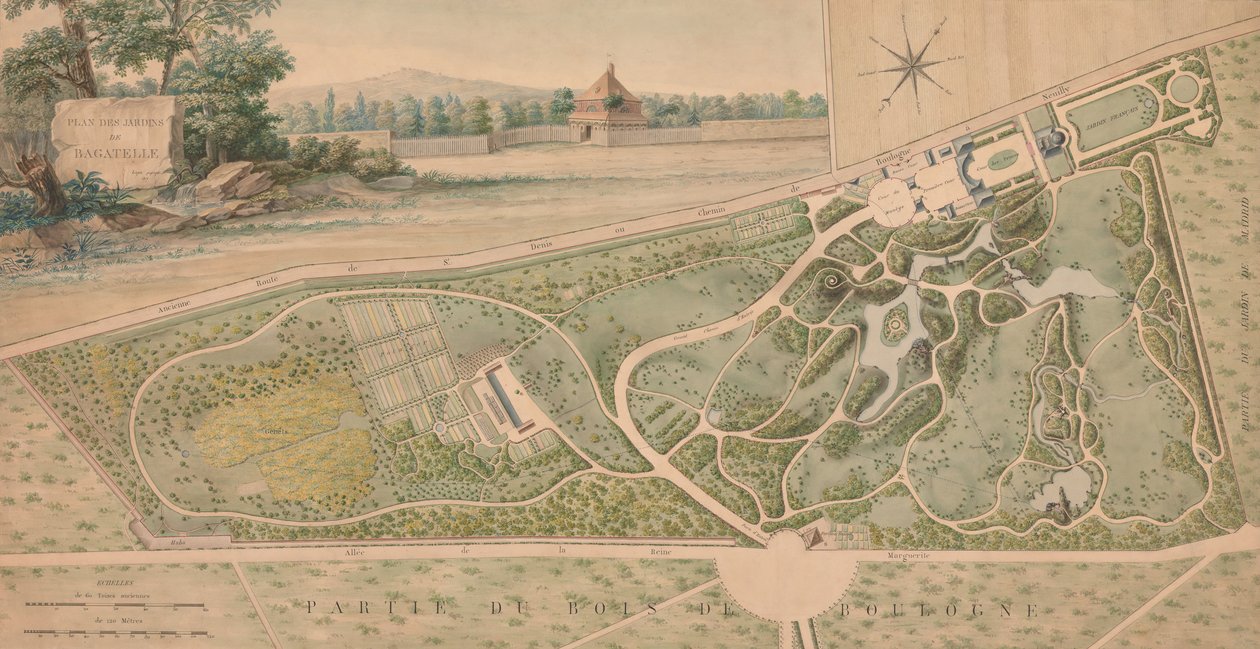 चेटेउ डे बगाटेल के बगीचे की योजना, 1817। द्वारा पियरे लापी