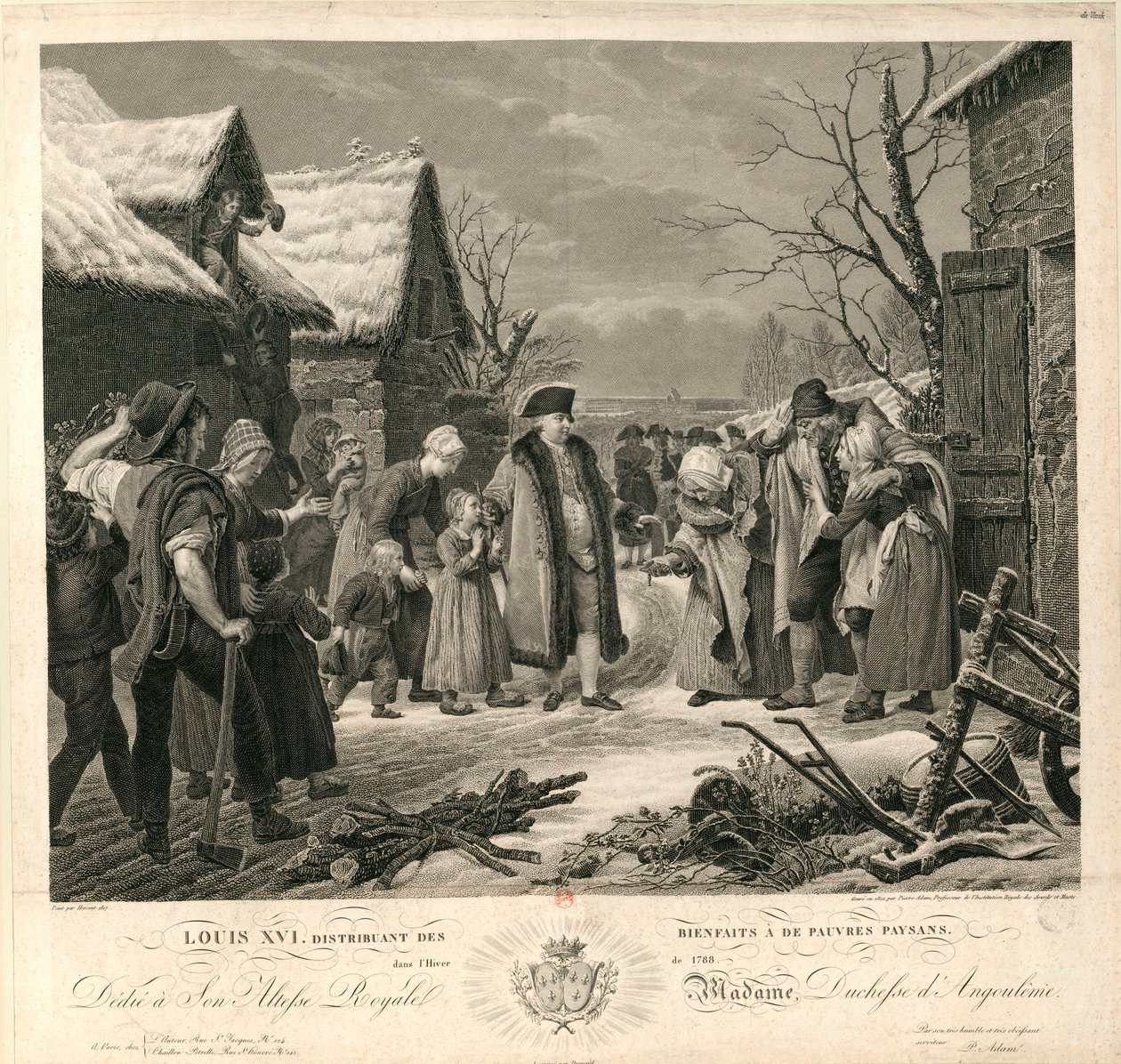 लुई सोलहवें ने 1788 की सर्दियों में गरीब किसानों को दान दिया, सी। 1817. द्वारा पियरे मिशेल एडम