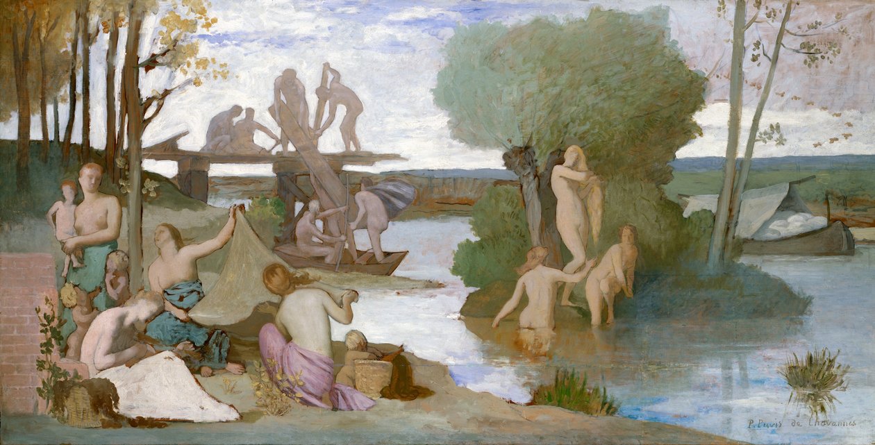नदी, c.1864 (कागज पर तेल, कैनवास पर रखी गई) द्वारा पियरे पुविस डी चवनेस