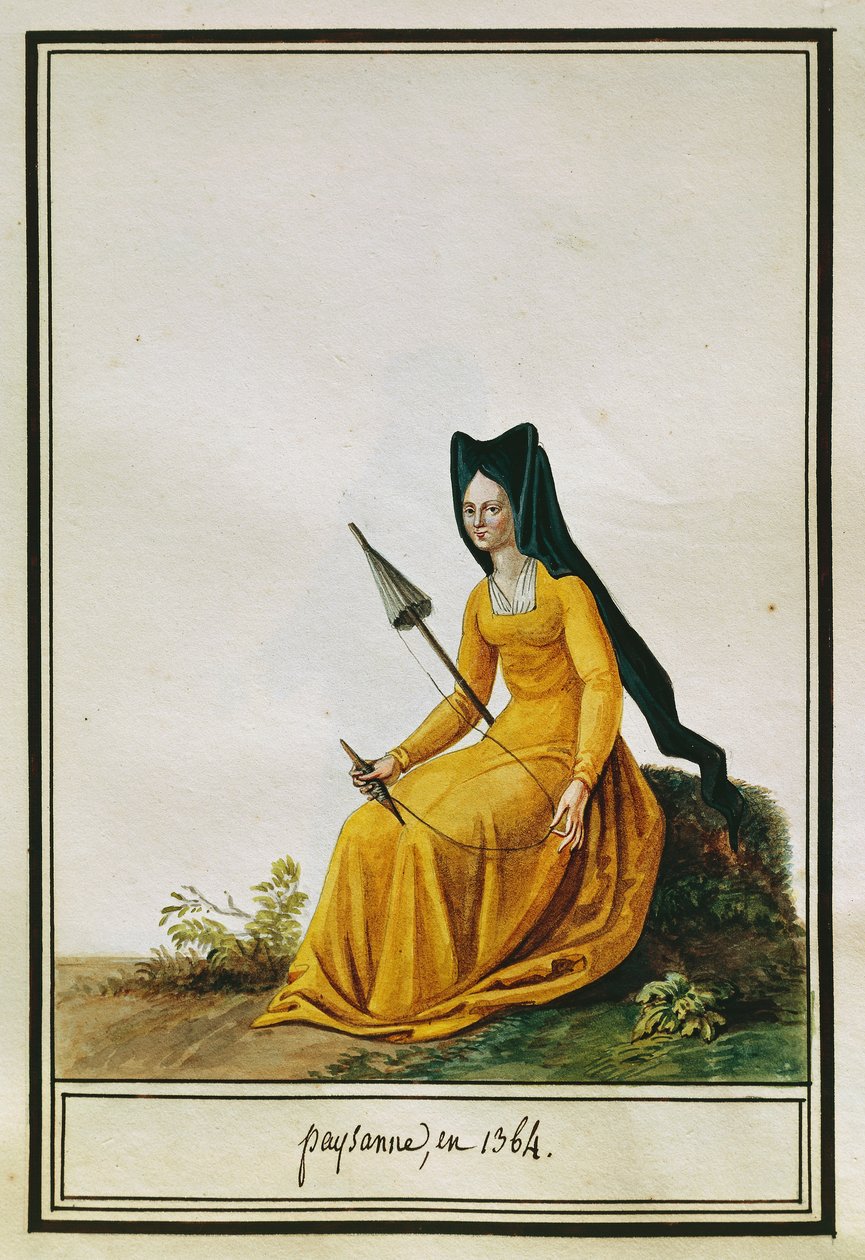 पियरे एंटोनी लेबौक्स डी ला मेसांगेरे (1761-1831) द्वारा पानी के रंग में घूमती फ्रांसीसी महिला किसान द्वारा पियरे डे ला मेसांगेरे