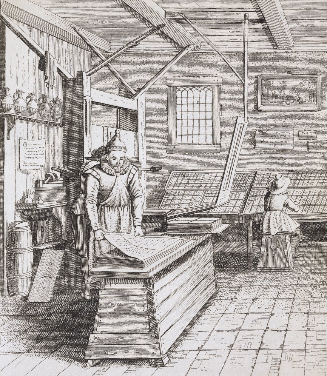 लॉरेन जेन्सज़ून कोस्टर की बाइंडरी, जे। वैन डेर वेल्डे द्वारा उकेरी गई, जो कि पेट्रस स्केवरियस, 1628 (एंग्रावी) में &39;लॉरेंस-कॉनर फॉर वैन लॉरेंस वैन हेल्मे, बेरेस्ट विंदर वंदे बोएड-ड्रैकरी&39; के लिए प्रकाशित हुआ द्वारा पीटर जंज़ून सिनरेडम