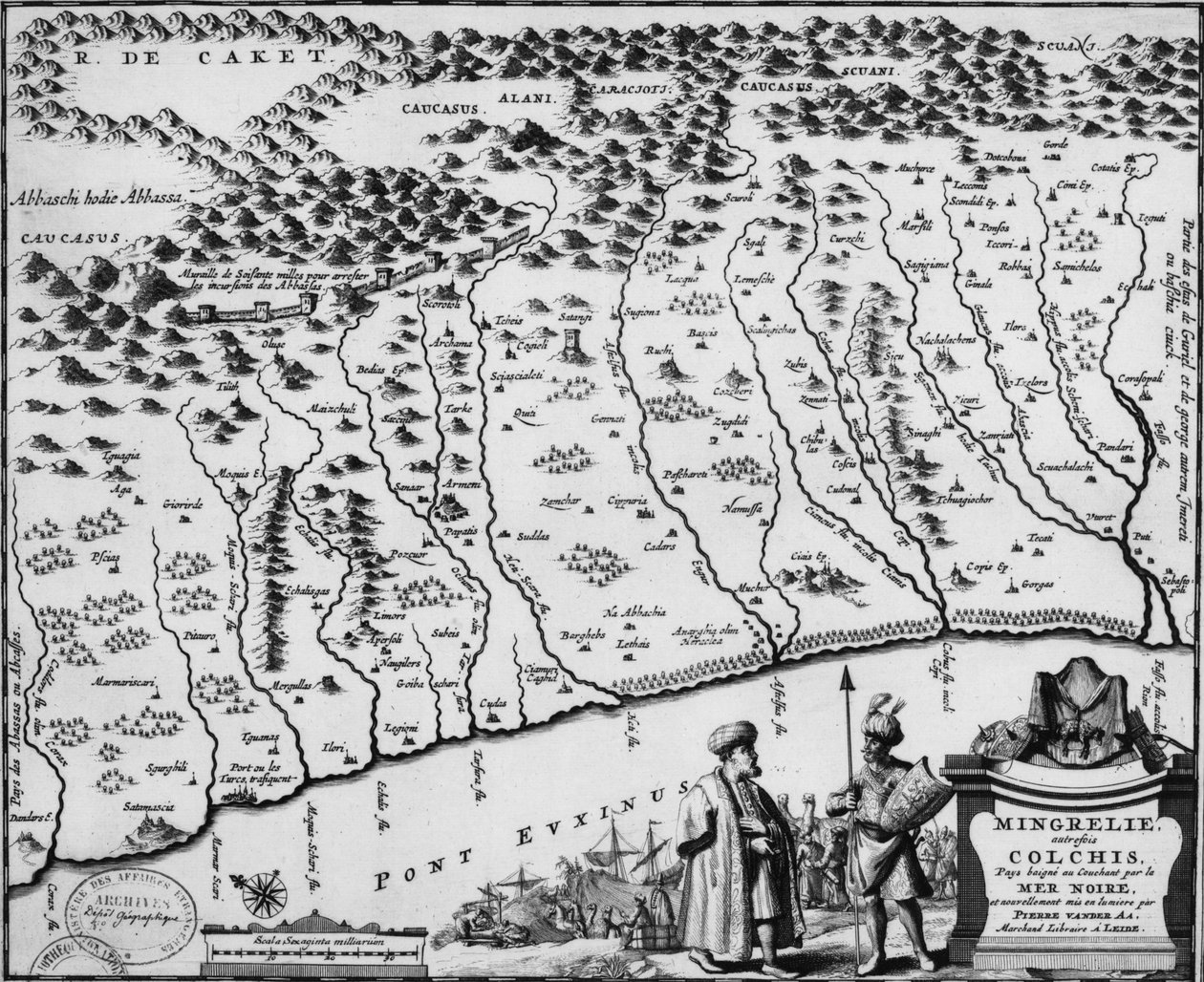 Colchis का मानचित्र (1714) - यह दीवार का सबसे पुराना ज्ञात प्रतिनिधित्व दर्शाता है द्वारा पीटर वान डेर आ