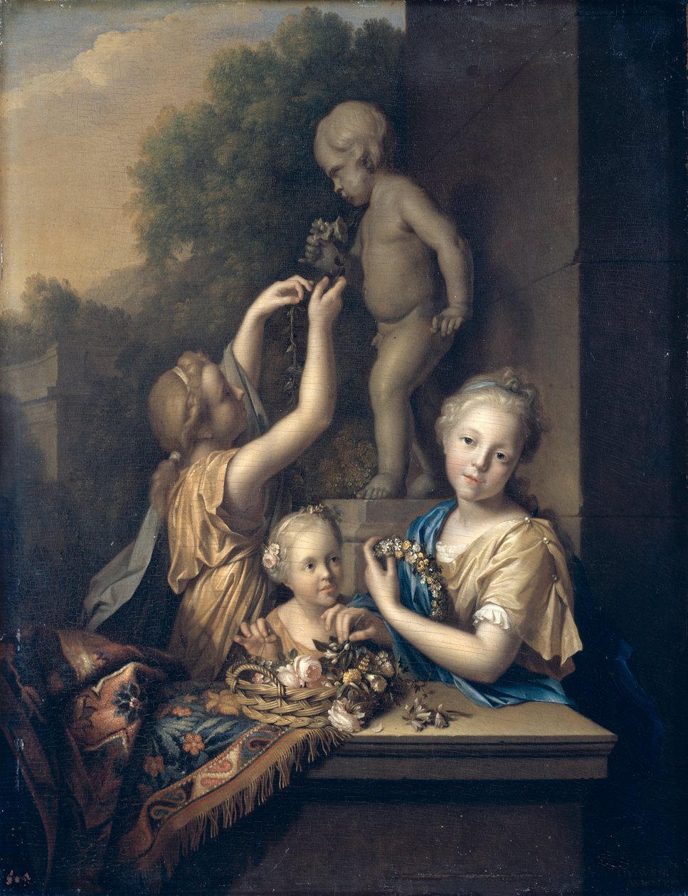 तीन लड़कियों ने अमोर को फूल चढ़ाए, 1710 द्वारा Pieter van der Werff