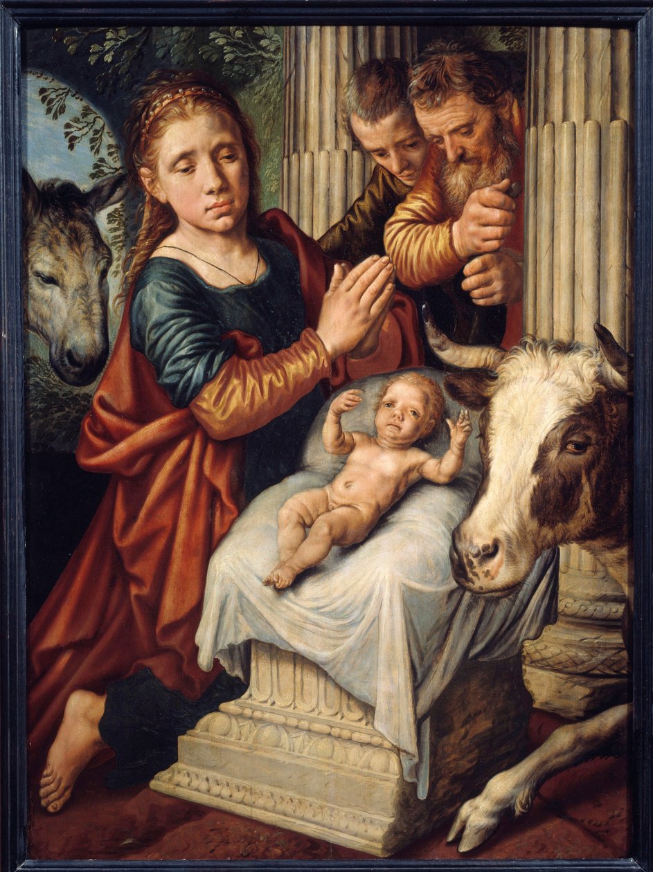 पीटर एर्स्टन (1508-1570) (इको.हॉल।) 16वीं सदी के सूर्य द्वारा चरवाहों की पेंटिंग की आराधना। 0,87x0,63 मीटर रूएन, मुसी डेस बेक्स आर्ट्स द्वारा पीटर एर्टसन
