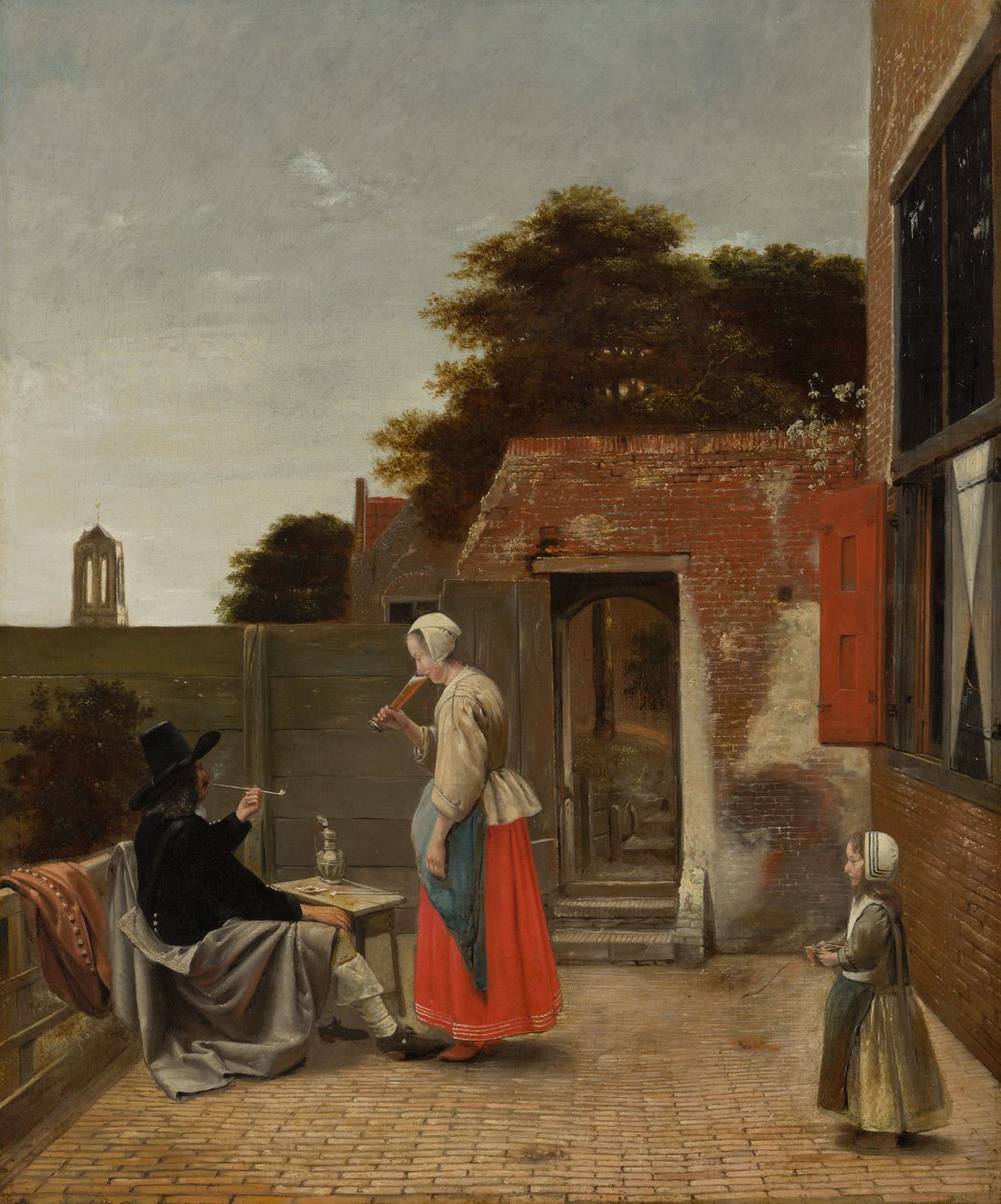 एक आदमी धूम्रपान और एक औरत एक आंगन में पीना, c.1658-60 द्वारा पीटर डी हूच