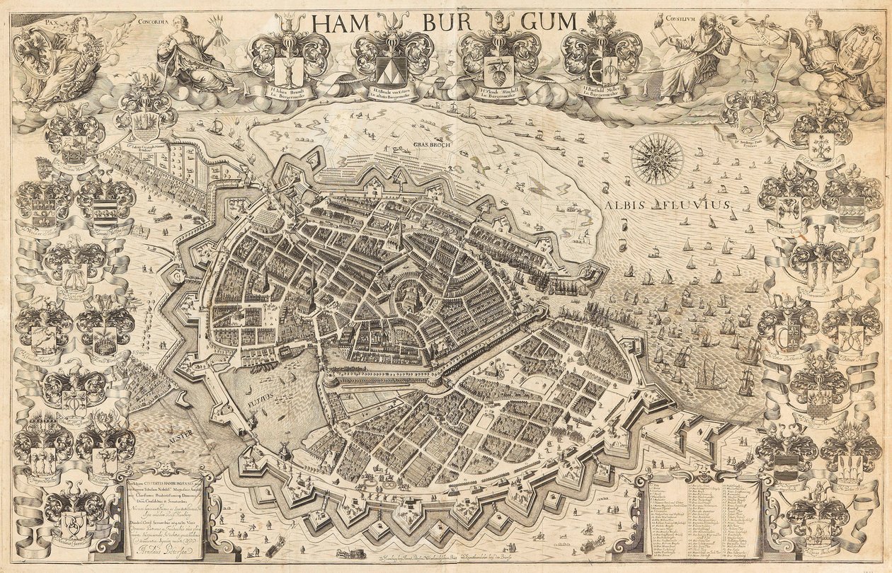 हैम्बर्ग का नक्शा, 1644। द्वारा पीटरसन