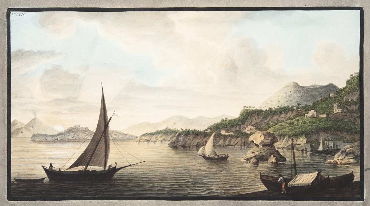 सर विलियम हैमिल्टन (1730-1803), 1776 (हाथ c) द्वारा इस्चिया द्वीप के एक हिस्से का दृश्य, जिसे लेक्सो कहा जाता है, प्लेट XXXII, &39;कैंपी फलेग्रेई: ऑब्जर्वेशन ऑफ द टू सिसिलेन्स&39; से प्रकाशित किया गया था। द्वारा पिएत्रो फैब्रिस