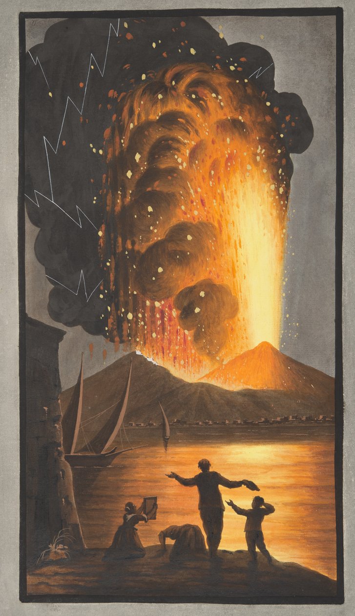 माउंट वेसुवियस के महाविस्फोट का दृश्य रविवार रात 8 अगस्त 1779 को पासीलिपो में उनके सिसिलियन मजेस्टीज़ पैलेस से, प्लेट II, &39;कैम्पी फलेग्रेई के पूरक: ज्वालामुखियों पर ओ द्वारा पिएत्रो फैब्रिस