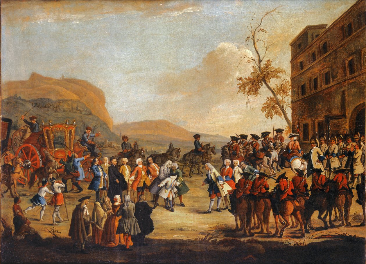 वेनिस गणराज्य की सीमा पर क्राउन प्रिंस फ्रेडरिक क्रिश्चियन का रिसेप्शन, 1739 द्वारा पिएत्रो लोंगी