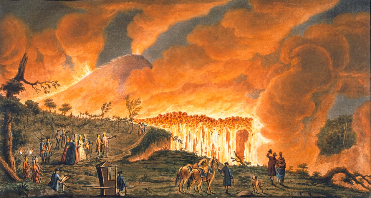 11 मई 1771 को लावा के प्रवाह का अवलोकन करने के लिए सिसिली के राजघरानों को ले जाते हुए हैमिल्टन का दृश्य, 1 द्वारा पिएत्रो फैब्रिस