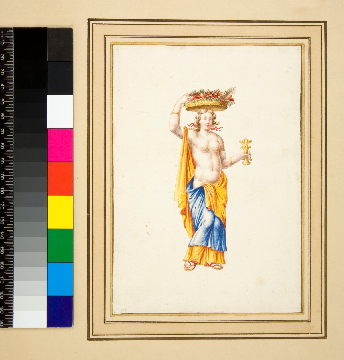 चित्रों के साथ दीवार का बड़ा डिज़ाइन। (काली चाक, कुछ कलम और भूरी स्याही से। पानी के रंग से रंगा हुआ) द्वारा पिएत्रो सैंटी बार्टोली