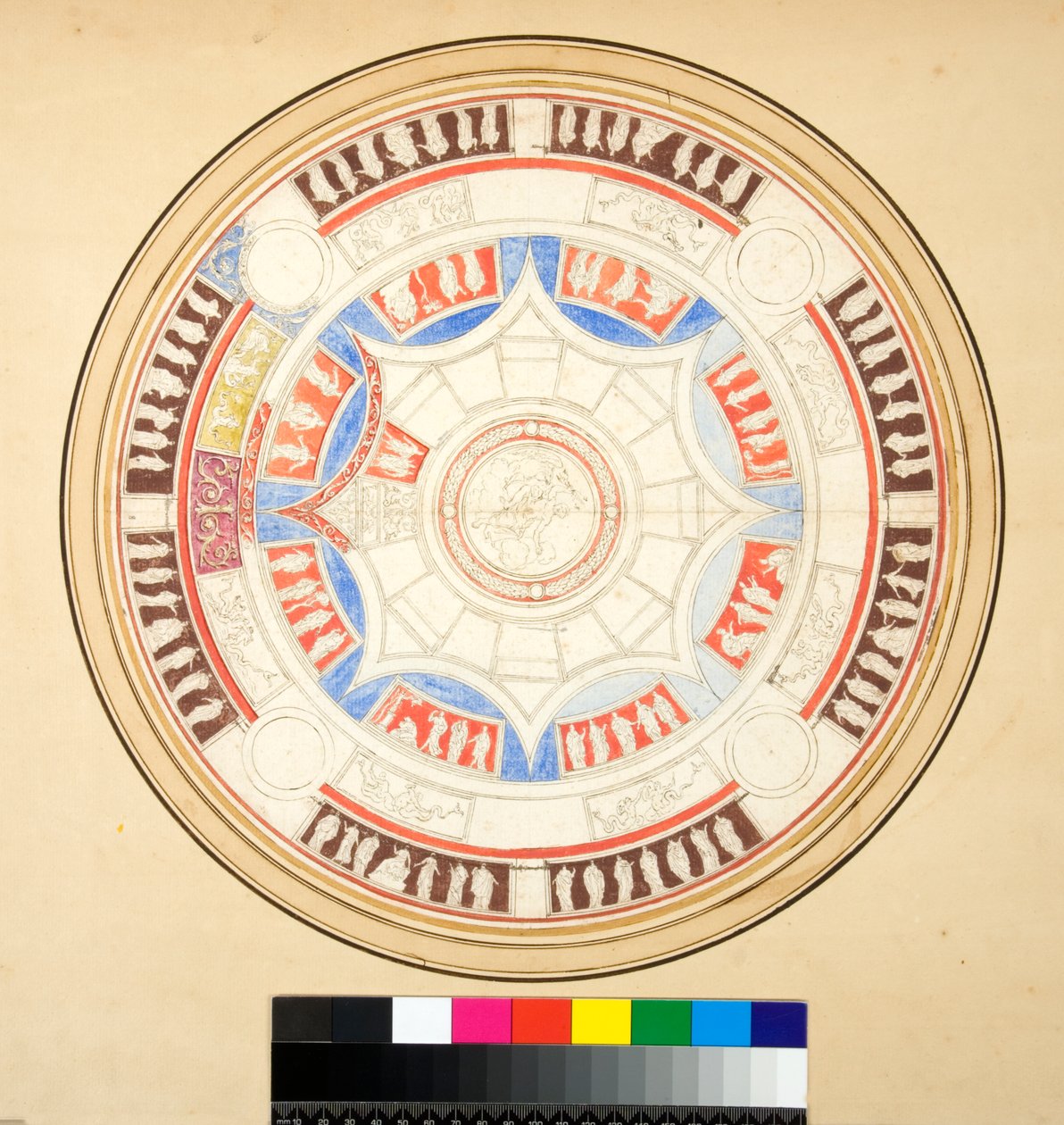 Domus Aurea में Volta di Giove (काली चाक, कुछ कलम और भूरी स्याही के साथ। पानी के रंग से रंगा हुआ) द्वारा पिएत्रो सैंटी बार्टोली