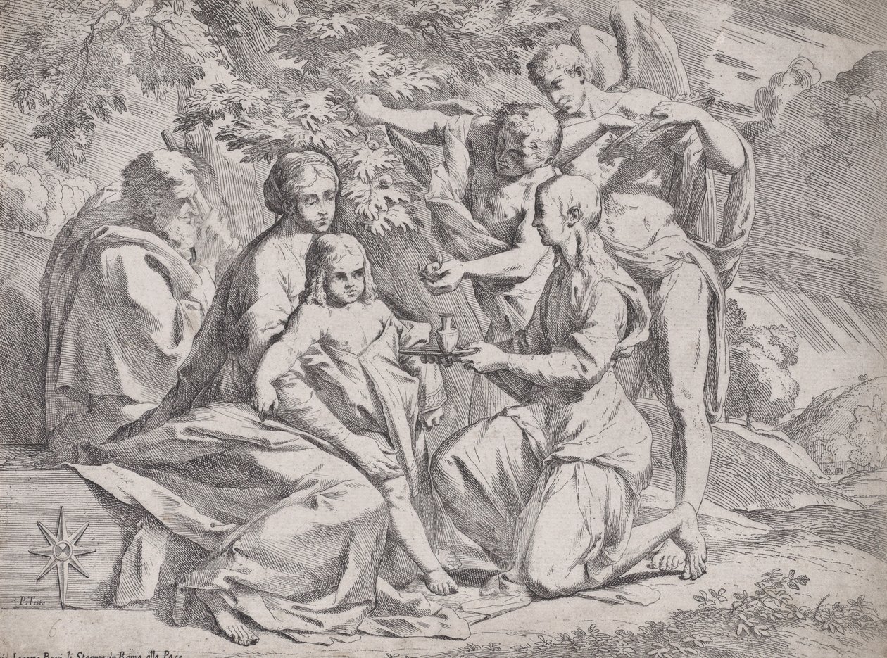 एन्जिल्स द्वारा भाग लिया पवित्र परिवार, सीए। 1642-44। द्वारा पिएत्रो टेस्टा