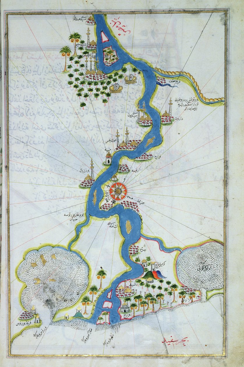 एमएस डब्ल्यू .658 fol.304v किलाब से आई नाइल का मानचित्र द्वारा पिरी रीइस