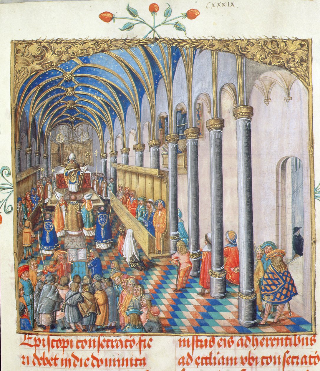 बिशप इरास्मस सियोलेक के पोंटिफिकल से बिशप की भागीदारी, c.1510 (चर्मपत्र पर सोना और सोना) द्वारा पोलिश स्कूल