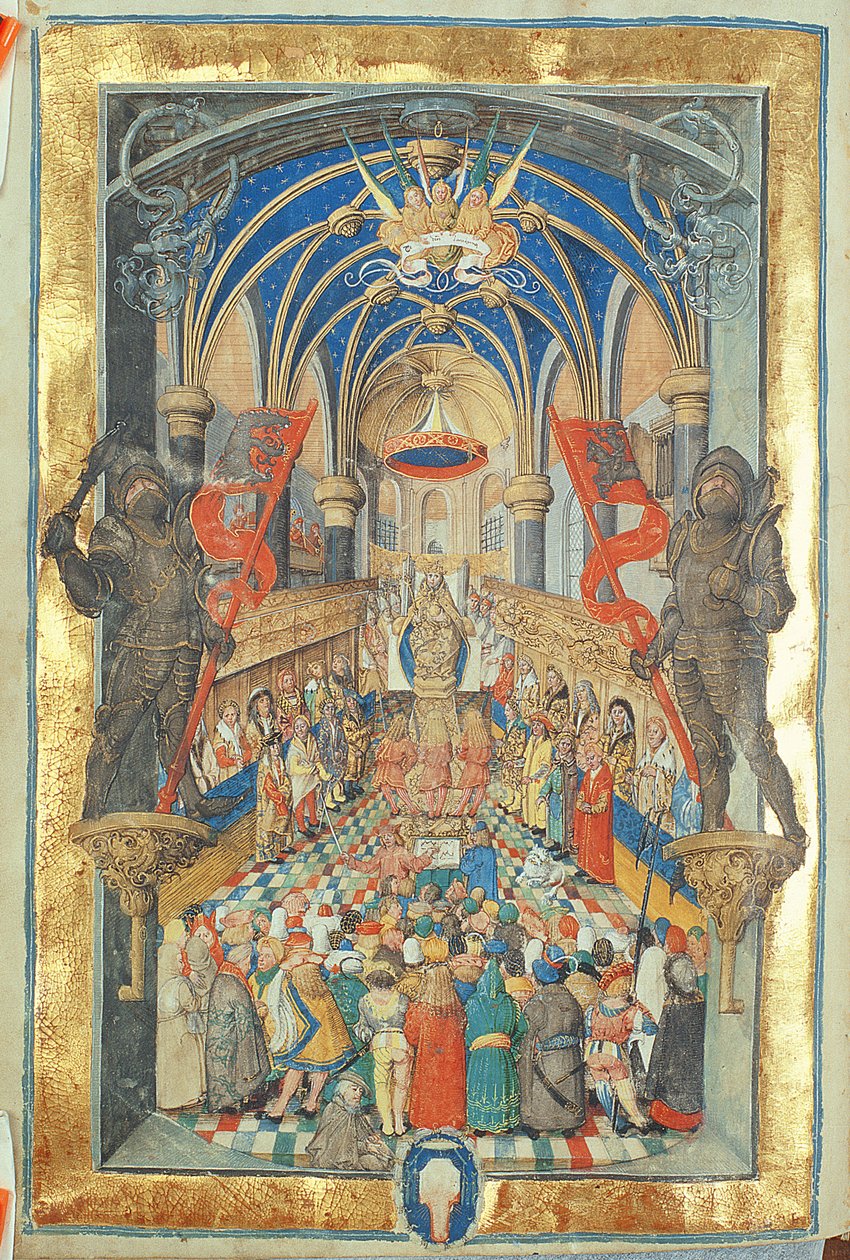 बिशप इरास्मस सियोलेक के पोंटिफिकल से पोलैंड के राजा का उत्साह, c.1510 (चर्म पर सोना और सोना) द्वारा पोलिश स्कूल