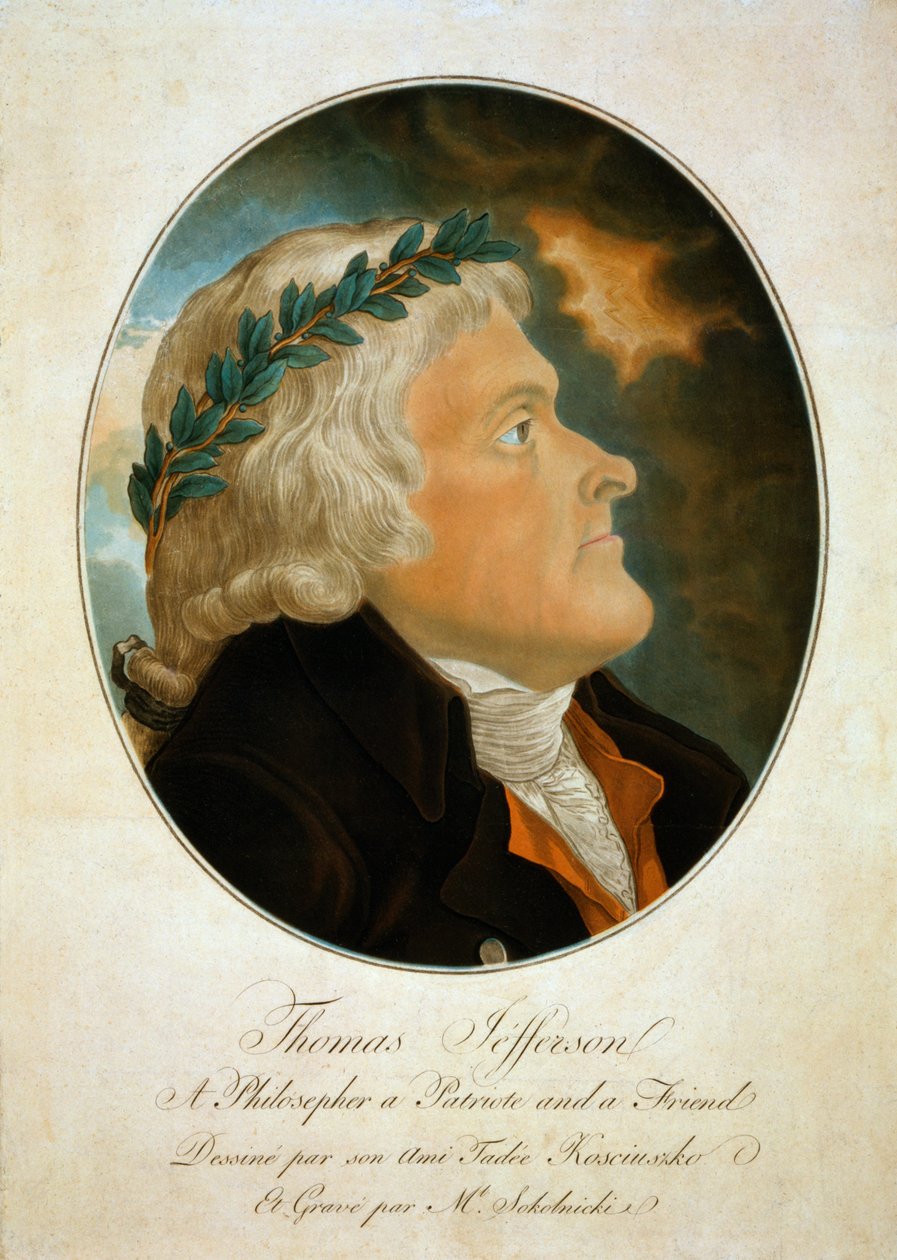 थॉमस जेफरसन का प्रोफाइल पोर्ट्रेट, c.1799 (एक्वाटिंट) द्वारा पोलिश स्कूल