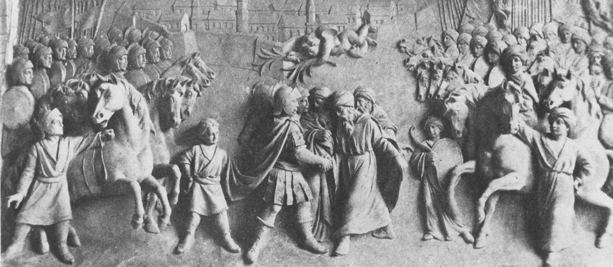 विएना (संगमरमर) की लड़ाई में जीत के बाद, जॉन III सोबिस्की की राहत तुर्की सैनिकों के आत्मसमर्पण को प्राप्त करती है द्वारा पोलिश स्कूल
