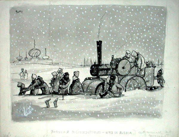 लोकप्रिय गलतफहमी: रूस में जीवन, पंच से चित्रण, 27 दिसंबर 1939 को प्रकाशित (कागज पर कलम, स्याही, मोनोक्रोम वॉटरकलर और बॉडीकलर) द्वारा पोंटे