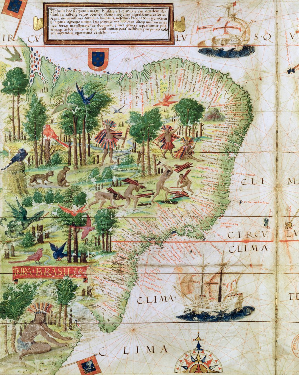 पेड्रो रेनेल द्वारा &39;मिलर एटलस&39; से ब्राजील, c.1519 (75615 का विस्तार) द्वारा पुर्तगाली स्कूल