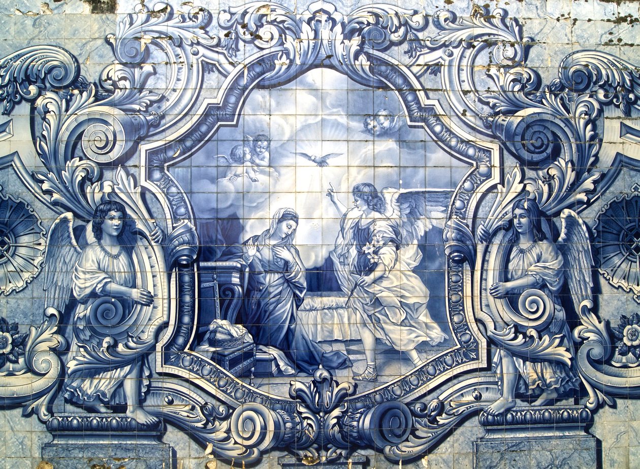सजावटी पैनल चित्रण, Lamego, पुर्तगाल का चित्रण करता है। 1738 (सिरेमिक टाइलें) द्वारा पुर्तगाली स्कूल