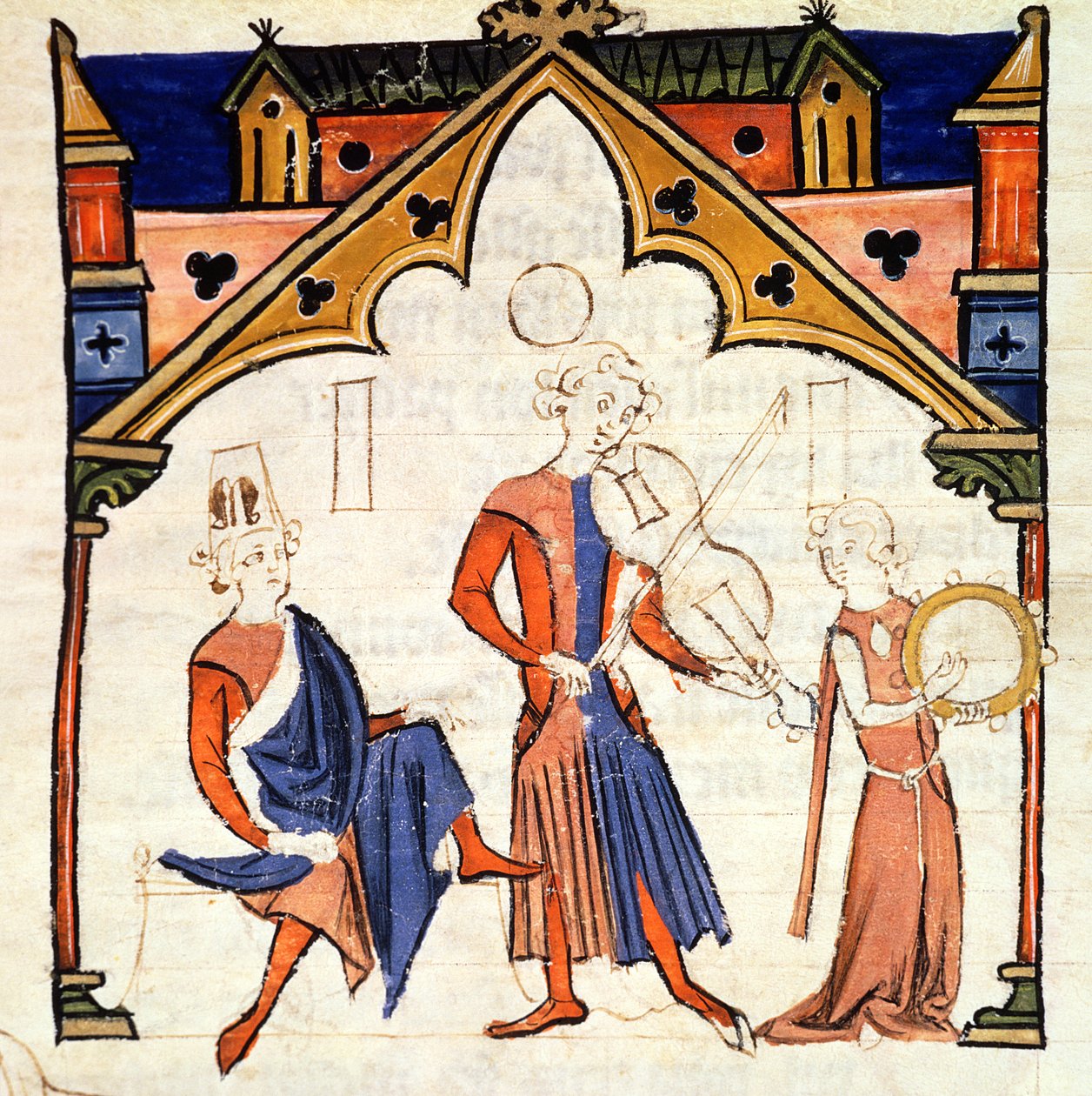 Fol.6r संगीतकारों ने एक विओला और एक टैम्बोरिन बजाना, चॉनसनियर डेस नोबल्स से द्वारा पुर्तगाली स्कूल