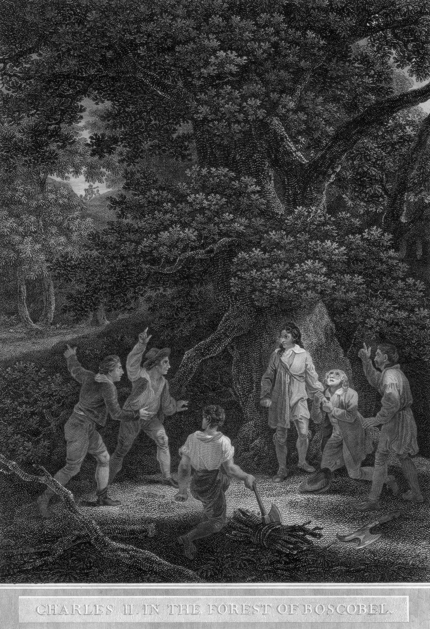 बोस्कोबेल के जंगल में चार्ल्स द्वितीय, 1651। द्वारा पॉनी और रोड्स