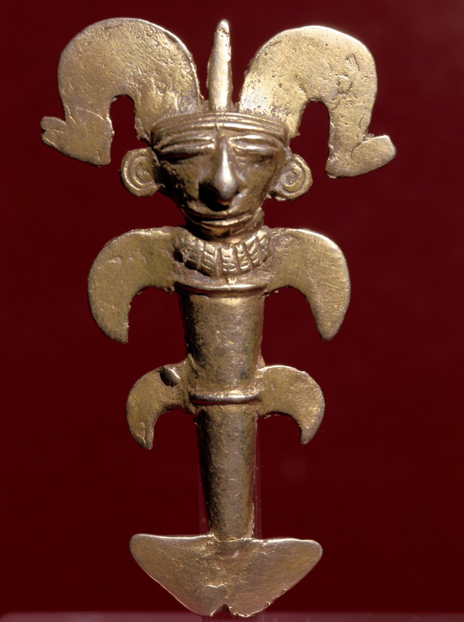 Precolombian कला, Quimbaya सभ्यता (कोलंबिया): सोने में मानवरूपी लटकन। 400-1400 ई. बोगोटा, म्यूजियो डी ओरो, कोलंबिया द्वारा पूर्व कोलंबियन पूर्व कोलंबियन