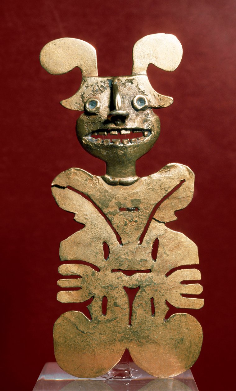 Precolombian कला, Quimbaya सभ्यता (कोलंबिया): सोने में मानवरूपी प्रतिमा। 400-1400 ई. बोगोटा, म्यूजियो डी ओरो, कोलंबिया द्वारा पूर्व कोलंबियन पूर्व कोलंबियन