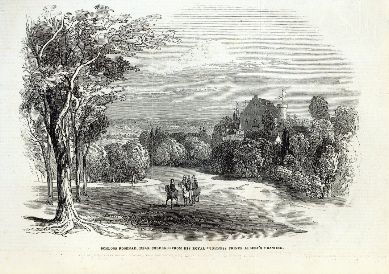 30 अगस्त 1845 को &39;द इलस्ट्रेटेड लंदन न्यूज&39; से कोलबर्ग के पास श्लॉस रोसेनौ द्वारा सक्से कोबर्ग और गोथा के राजकुमार अल्बर्ट