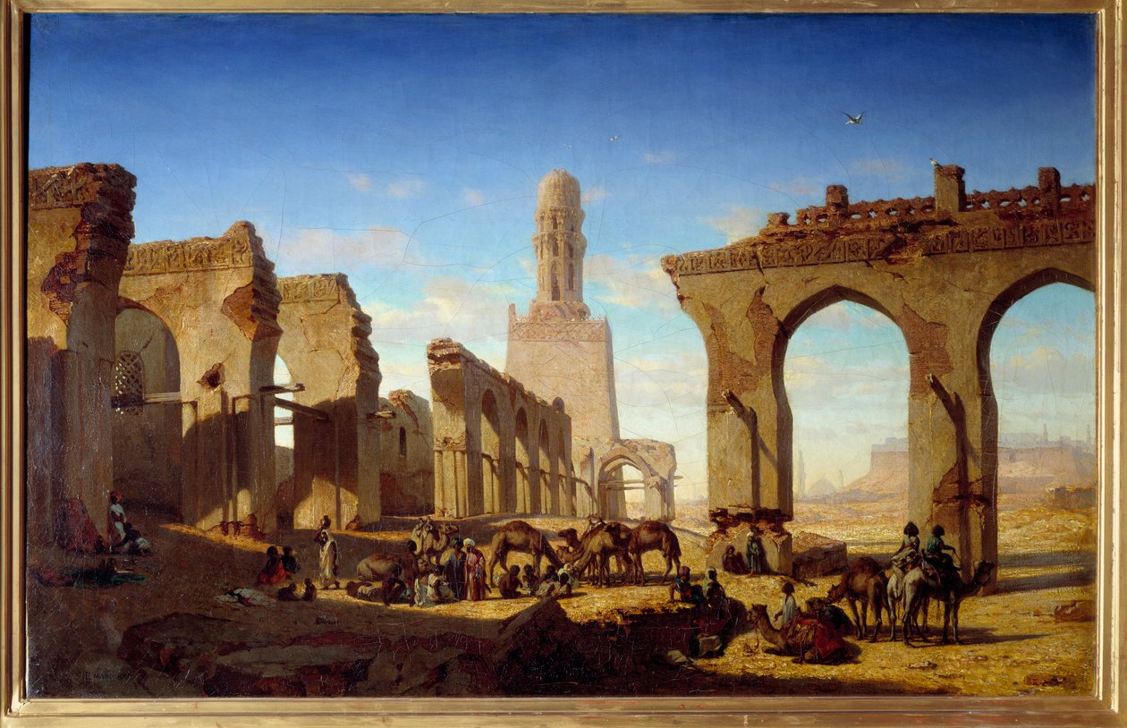 काहिरा में खलीफा अल हकीम की मस्जिद के खंडहर प्रॉस्पर मारिलहाट (1811-1847) द्वारा 19वीं सदी के सूर्य की पेंटिंग। 0,84x1,3 वर्ग मीटर द्वारा समृद्धि जार्ज एंटोनी मारिलहट