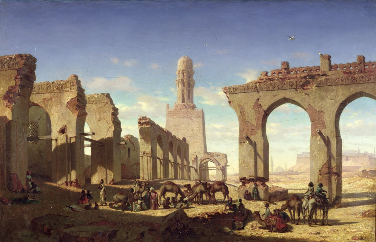 कैलीफ़ एल हज़ेन, काहिरा की मस्जिद के खंडहर, c.1840 द्वारा समृद्धि जार्ज एंटोनी मारिलहट
