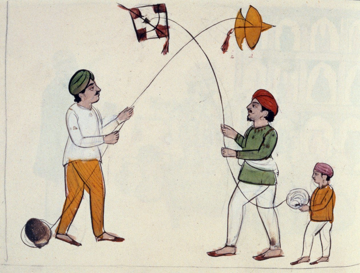 फ्लाइंग काइट्स, c.1890 (wc पेपर पर) द्वारा पंजाबी स्कूल