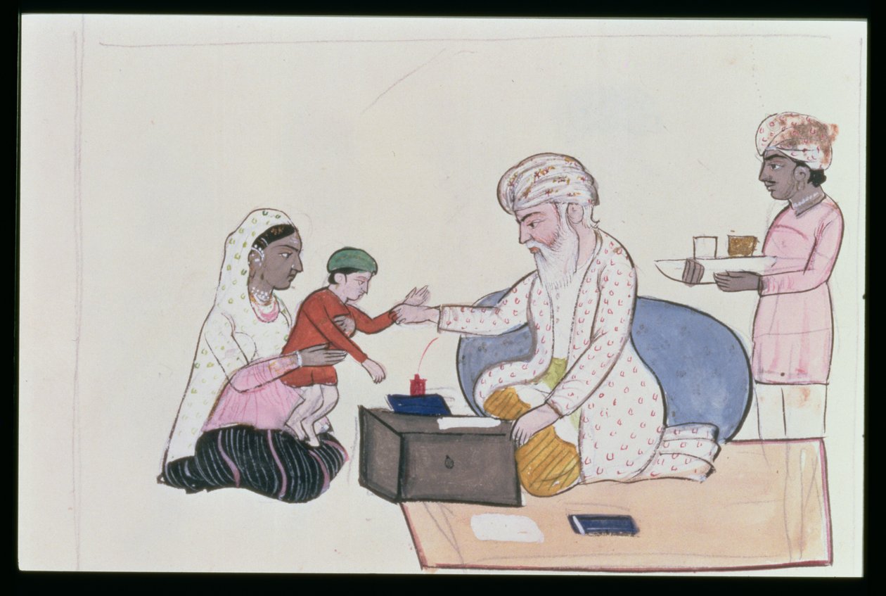 भारतीय रोगी एक रोगी की जाँच, c.1890 (कागज पर wc) द्वारा पंजाबी स्कूल