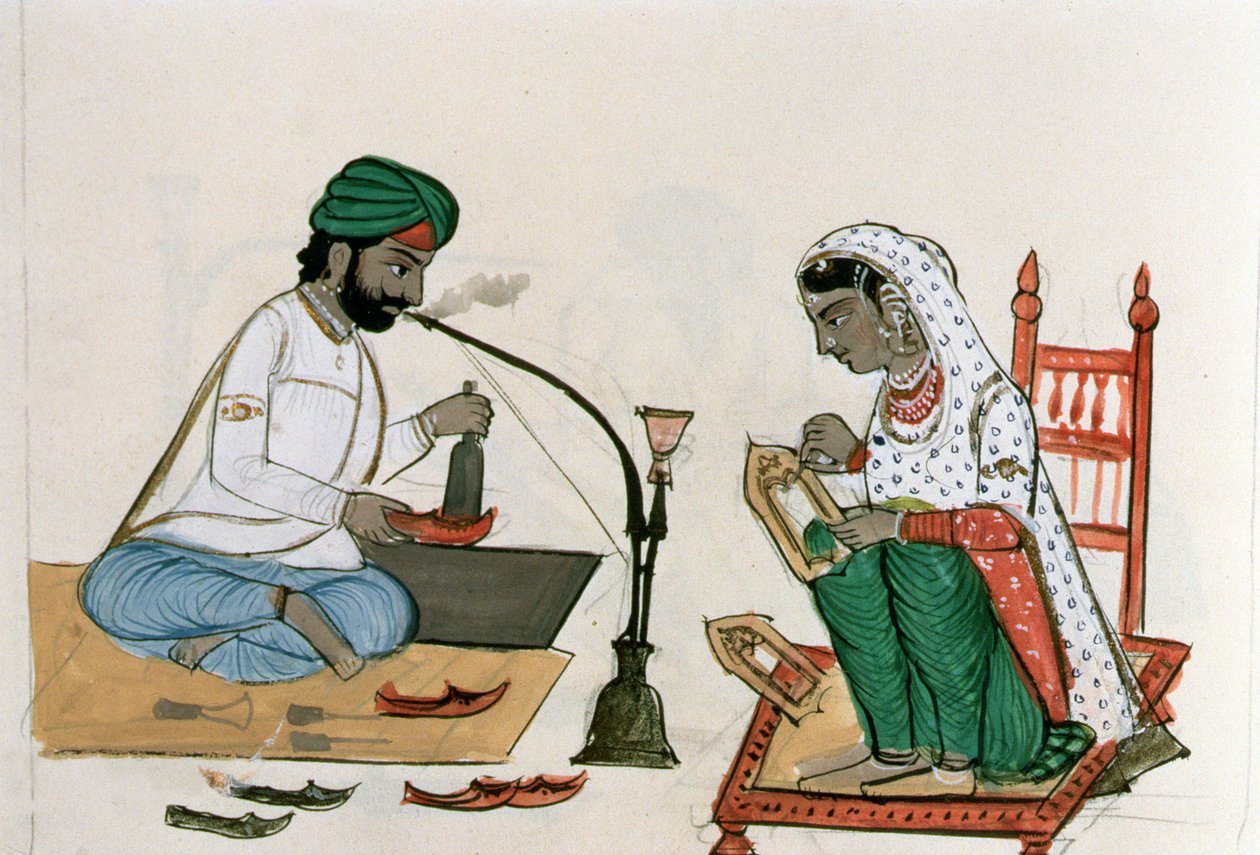 जूता बनाने वाला (मोची) c.1890 (कागज पर wc) द्वारा पंजाबी स्कूल