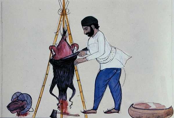 कसाई, c.1890 (कागज पर पानी के रंग का) द्वारा पंजाबी स्कूल