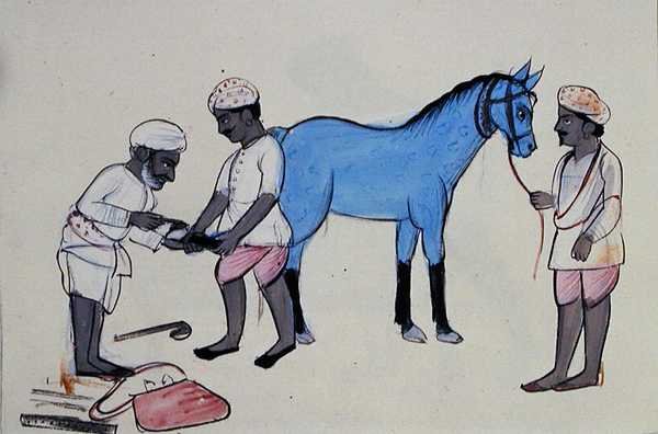 हॉर्स शू मेकर (हलबंद) c.1890 (कागज पर पानी के रंग का) द्वारा पंजाबी स्कूल